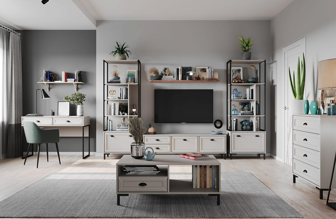 Модульная гостиная Антея кашемир/металл черный/профиль masa decor кашемир