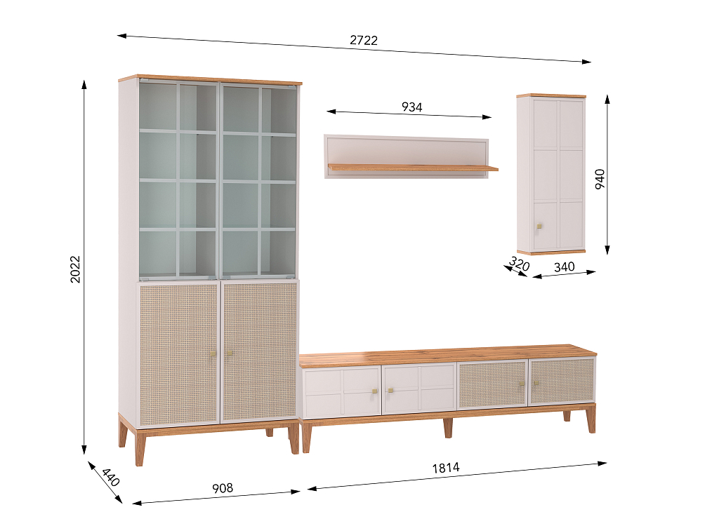 Модульная гостиная Бора кашемир/дуб вотан/ДВПО белый/профиль masa decor кашемир