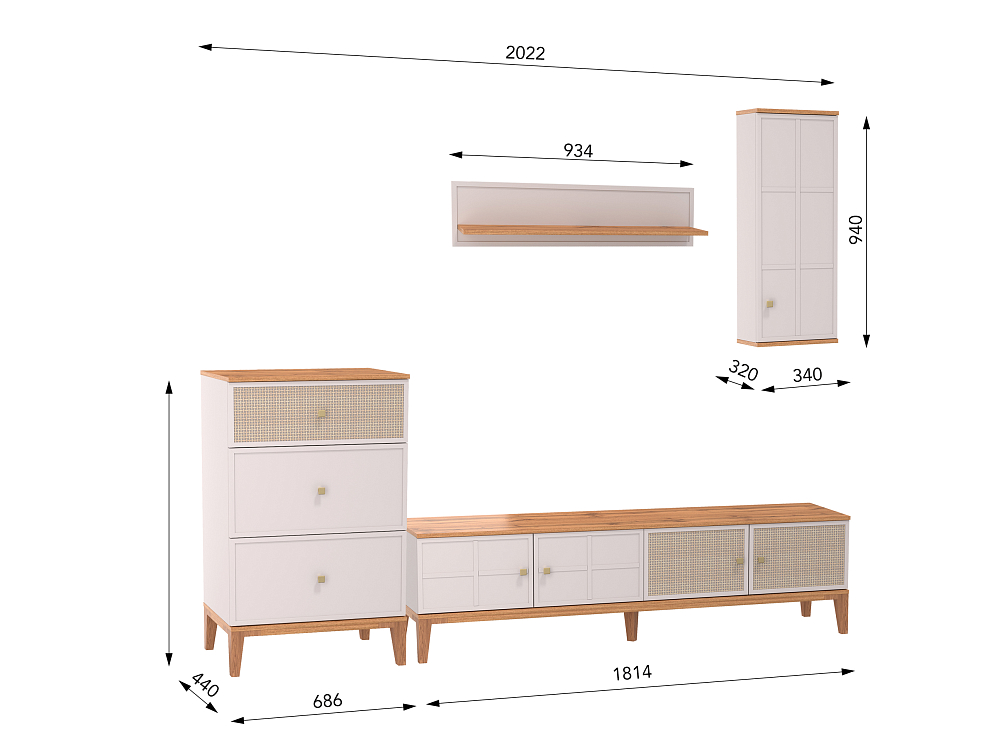 Модульная гостиная Бора кашемир/дуб вотан/ДВПО белый/профиль masa decor кашемир