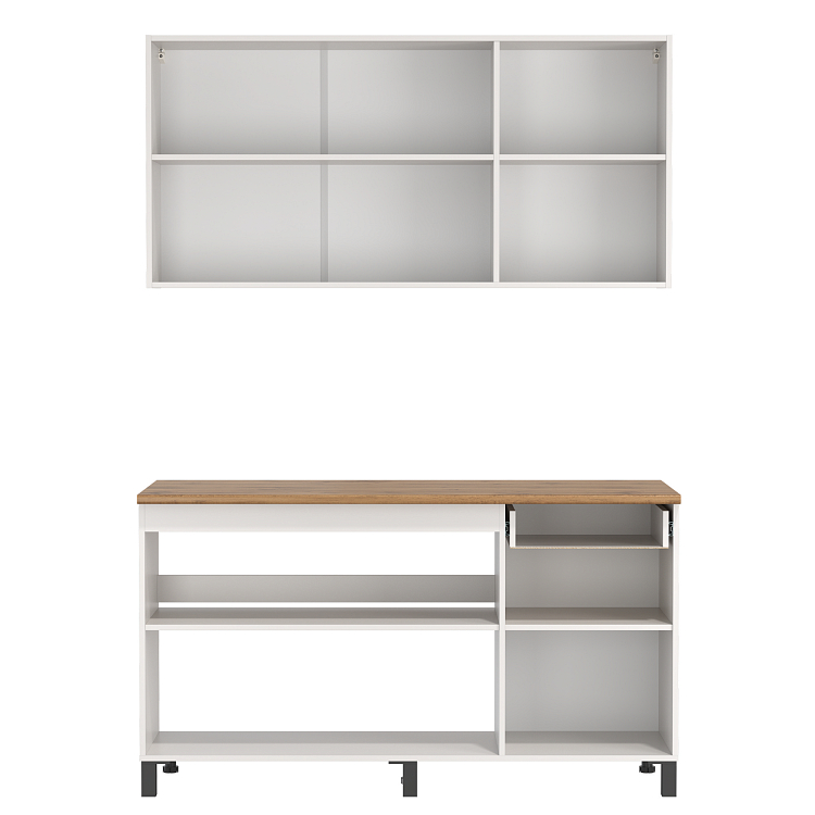 Кухня Аризона (1500) белый/столешница дуб вотан/ДВПО белый/профиль ПВХ белый О