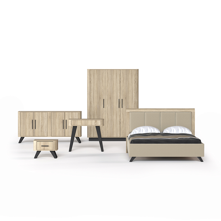 Спальный гарнитур Фиделия дуб сонома/ПВХ дуб сонома светлый/профиль masa decor дуб сонома/ткань велюр Парма 6 бежевый